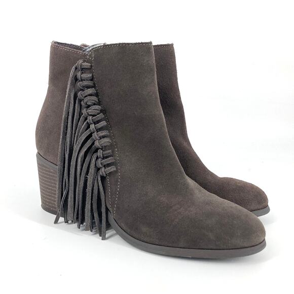 Reaction Kenneth Cole Womens Rowdy Gray Suede Fringed Ankle Boots Size 7 - Picture 1 of 10
